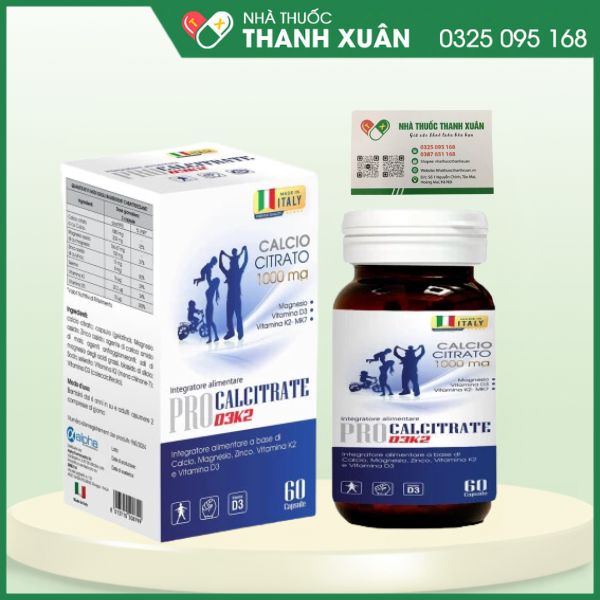 PRO Calcitrate D3K2 - Bổ sung Canxi, Vitamin D3, K2 cho cơ thể